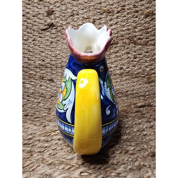 Pottery Majolica Rooster Pitcher Handmade Painted Italy Marked Dip. A Mano 9.5" - Picture 6 of 10